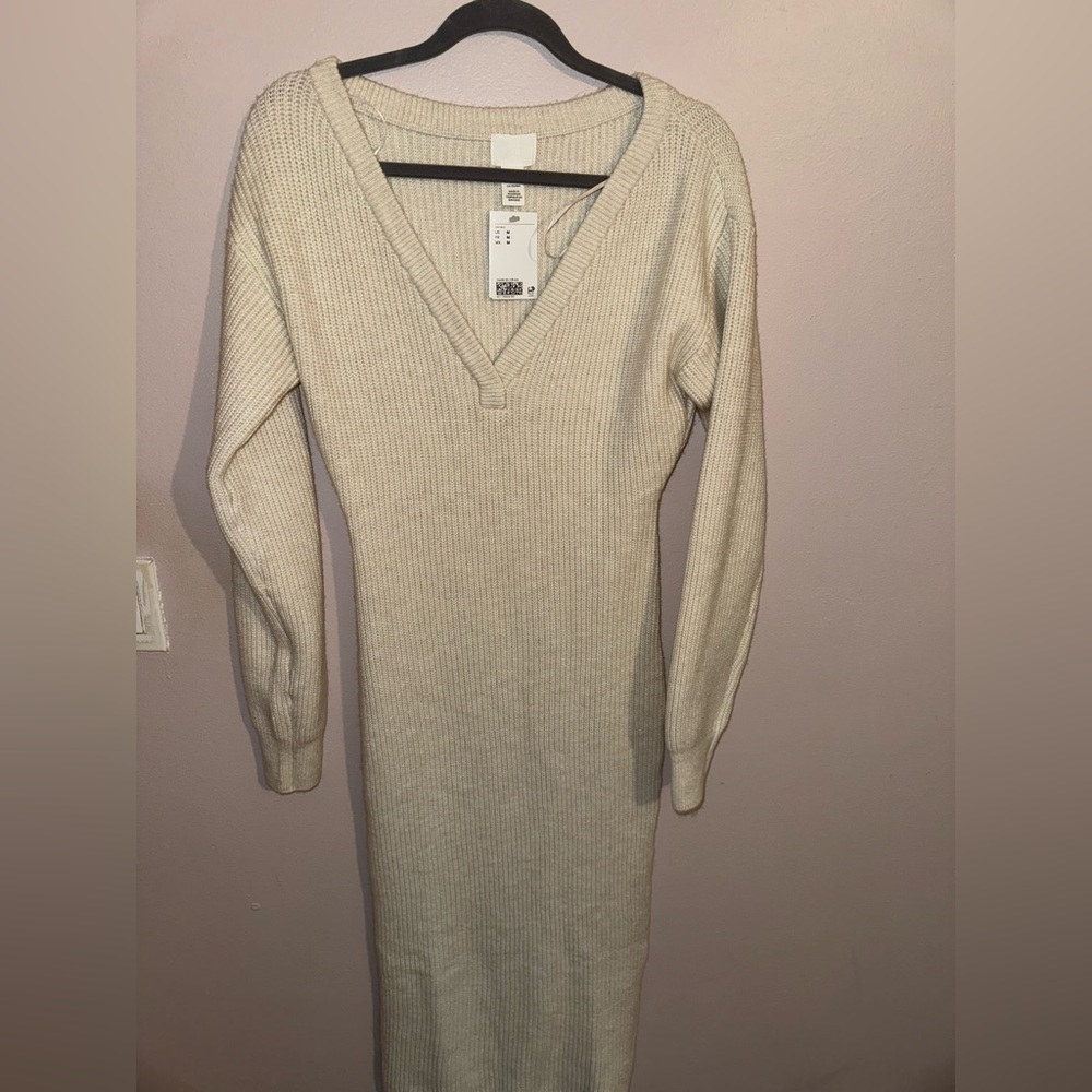 H&M Cream Long Sleeve Knit Dress